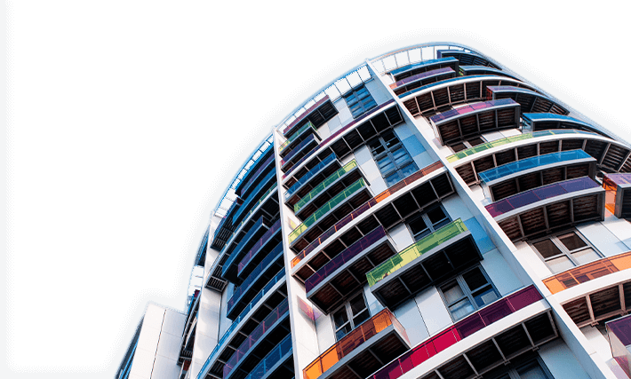 Multi-coloured tall building